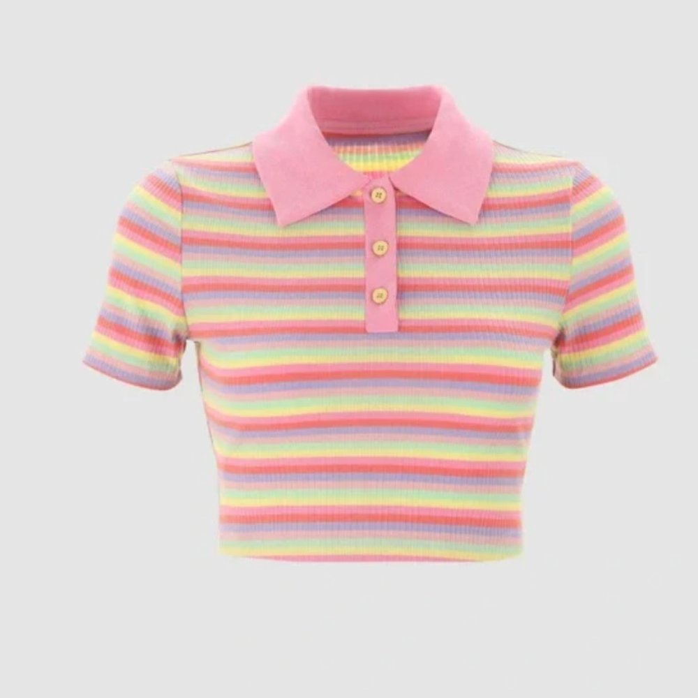 Cider Rainbow Stripe Pattern Polo in S